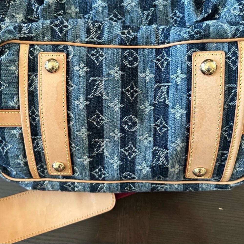 Louis Vuitton Blue Denim and Tan Handbag, 100% Authentic - Picture 6 of 12